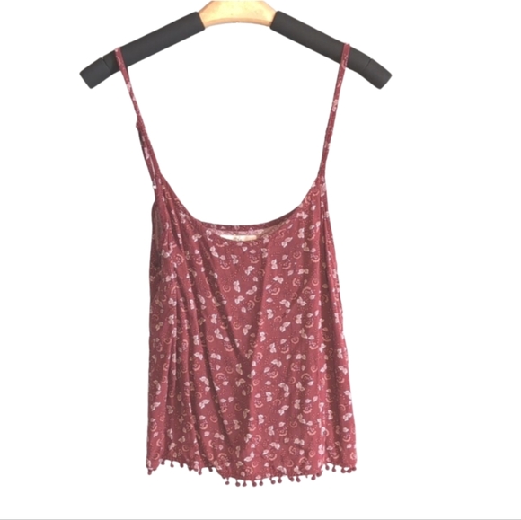 Harlow Red Boho Floral Tank Top | Size M Sleeveless Blouse with Pom Trim - Picture 1 of 8